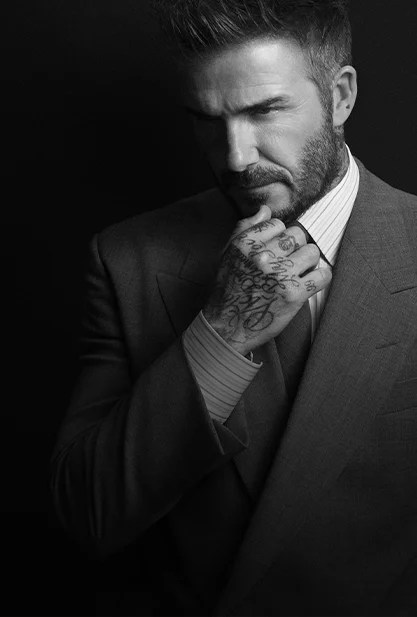 A black-and-white portrait of David Backham (portrait)