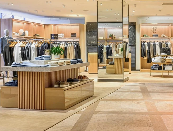 Interior of a BOSS store with male clothing (photo)